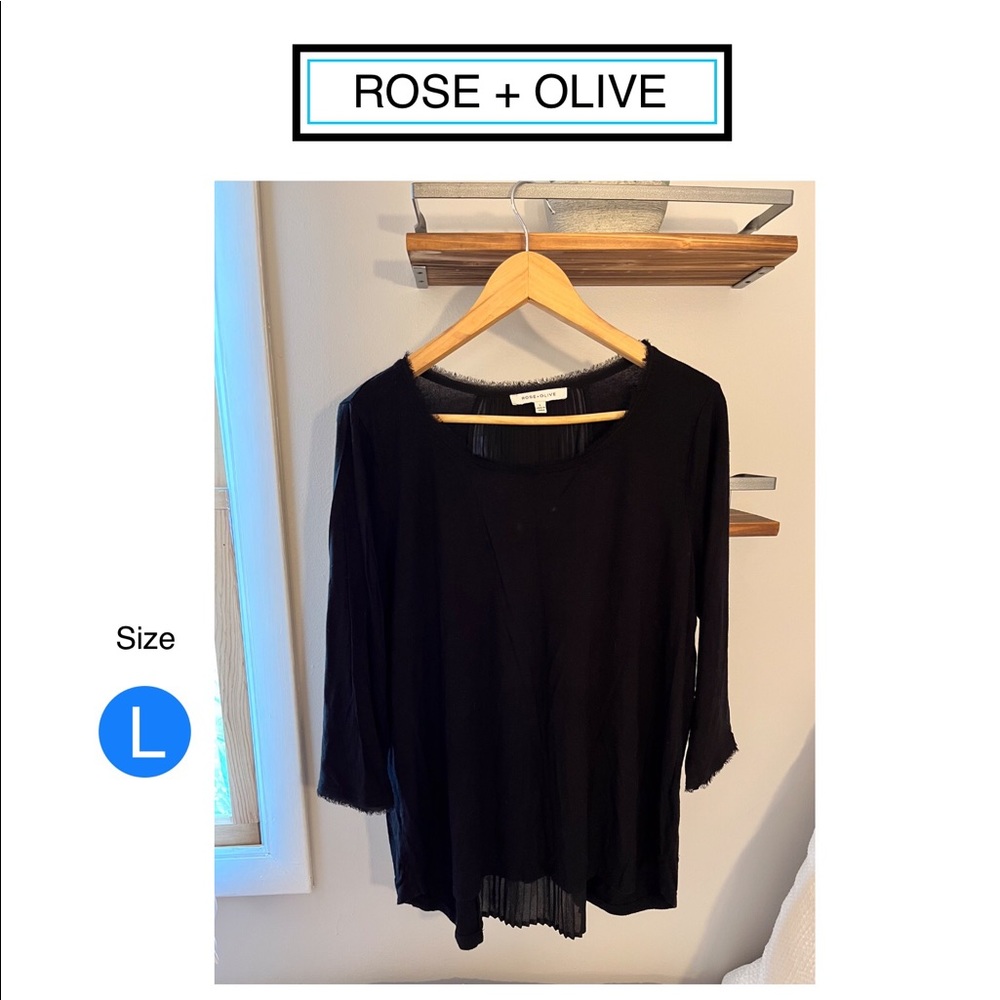 Rose + Olive Black Top L